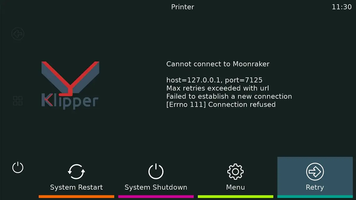 Klipper Screen Moonraker [Errno 111] Connection Refused